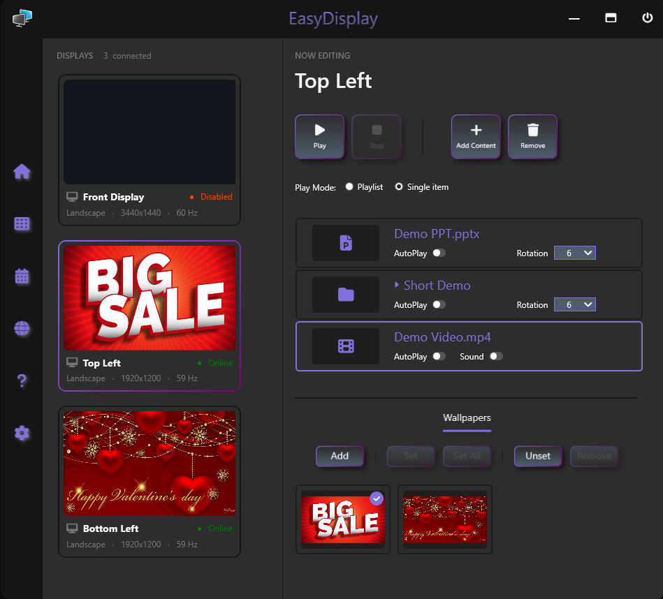 Easy Display Command Center — manage content on each display