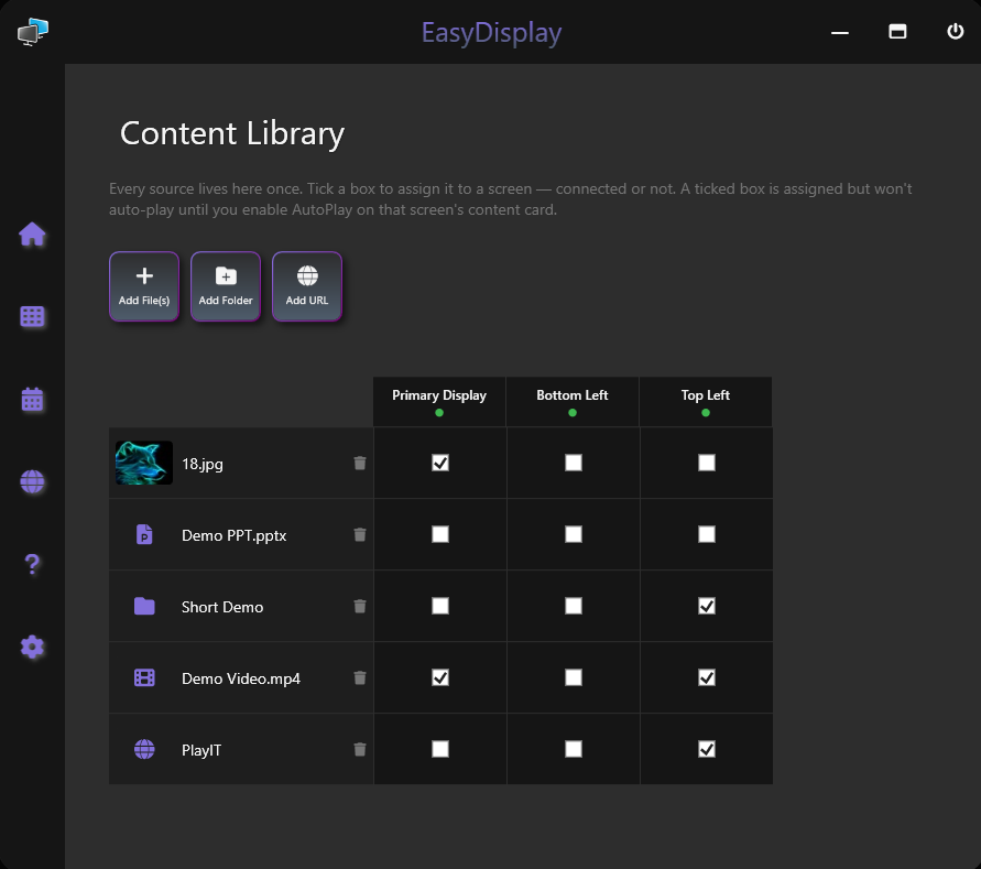 Easy Display Content Library — assign content across every screen