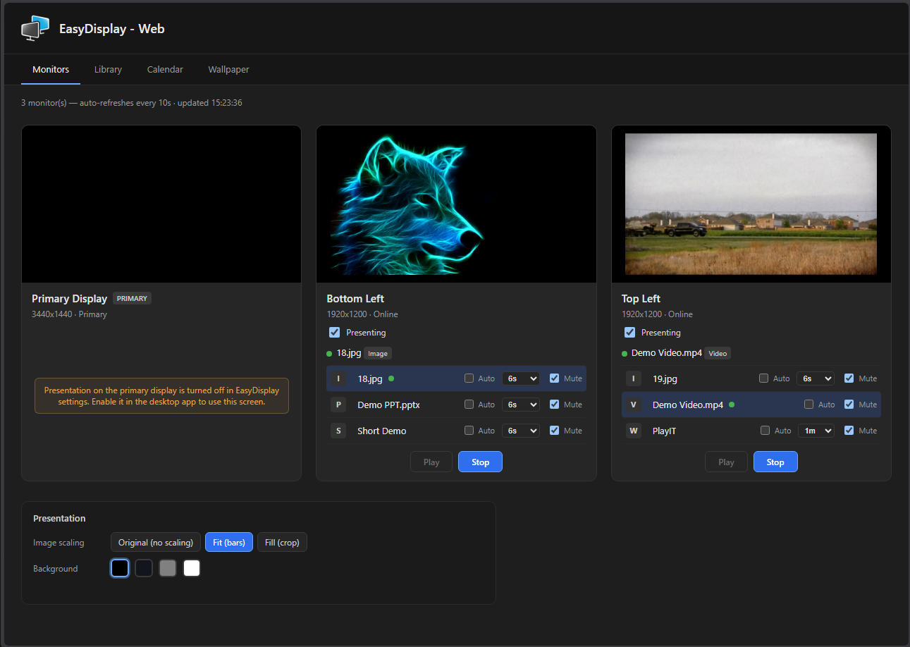 Easy Display Web Access — Monitors, controlled from a browser