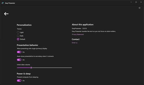 Easy Presenter settings window